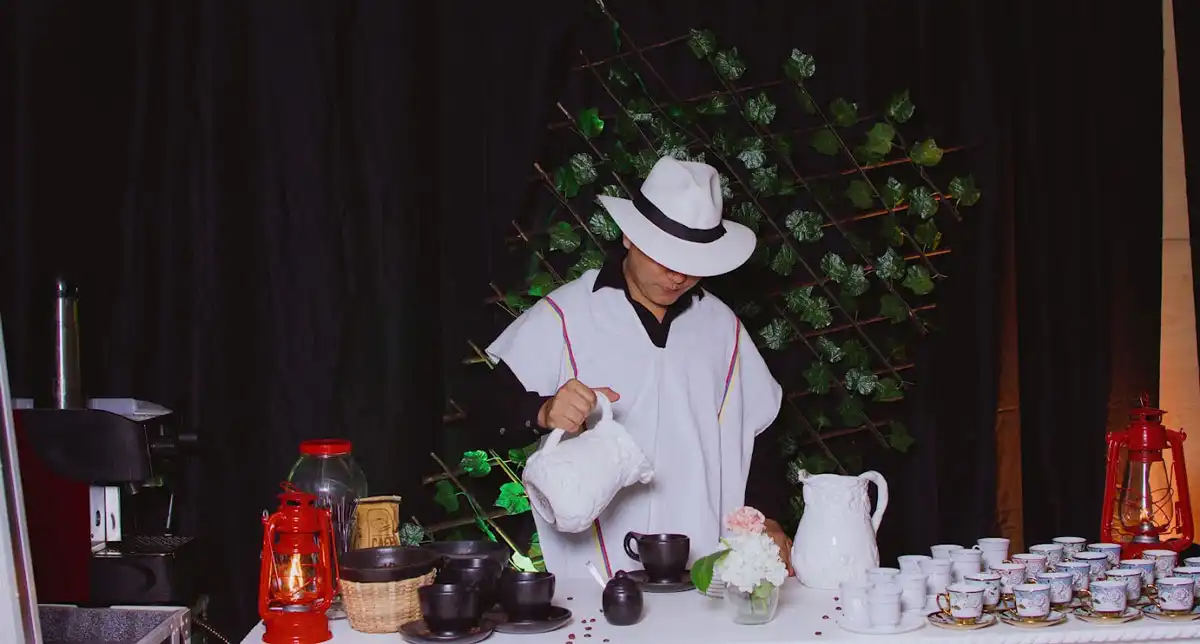 Estación de café premium en evento corporativo